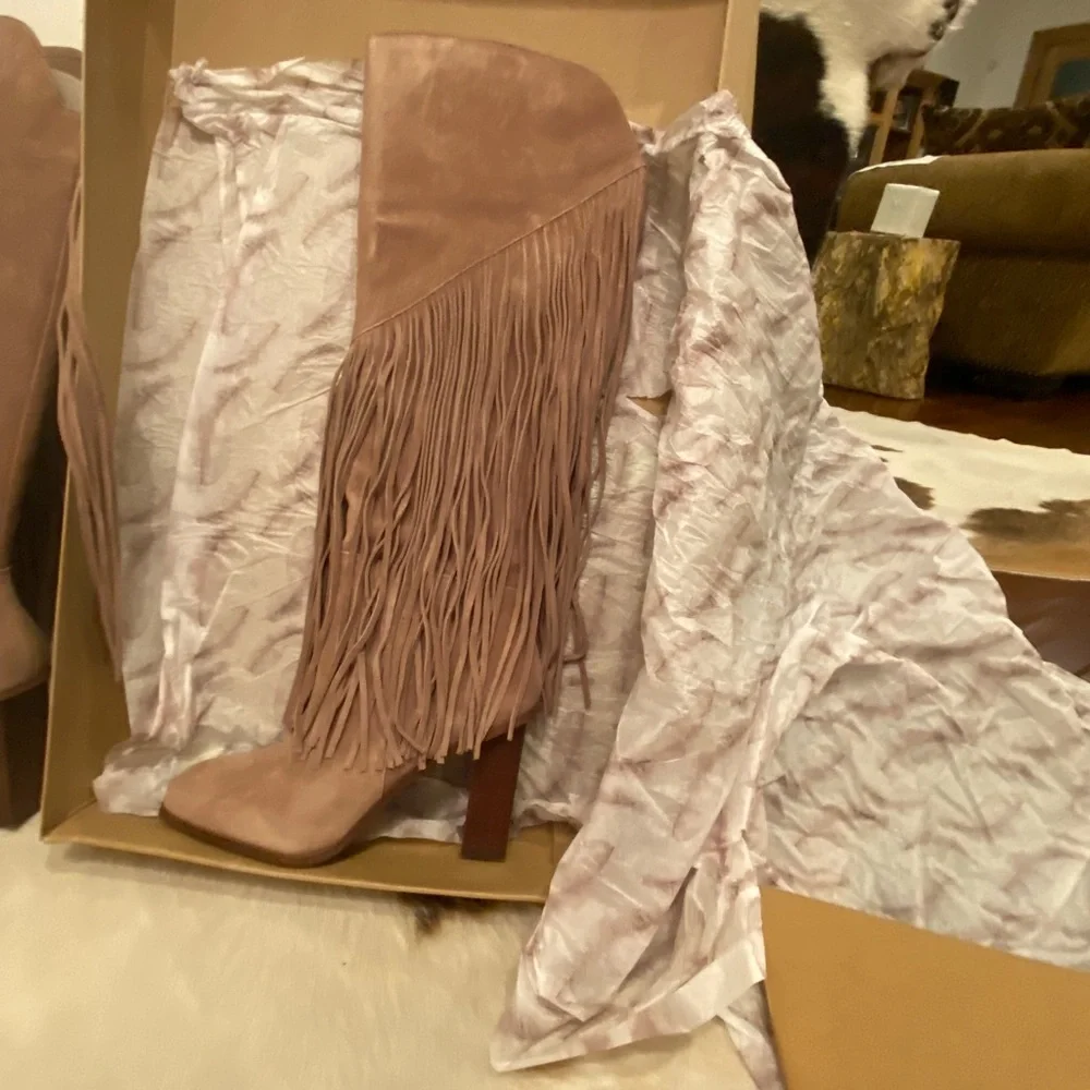 Jessica Simpson Porcini Suede Over-the-Knee Fringe Boots